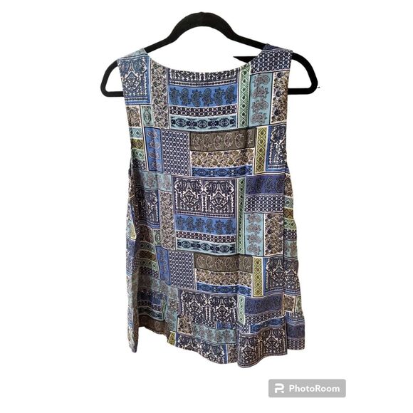 J Jill Larg Top Womens Sleeveless Paisley Blue Printed Tunic Pullover Tank Green - Picture 3 of 3